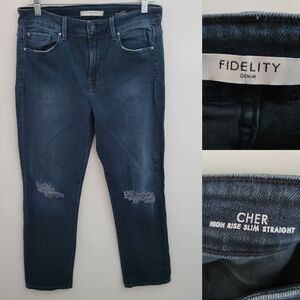 NEW 29 Fidelity Denim CHER High Rise Slim Straight LIGHTLY DISTRESSED Jeans NWOT